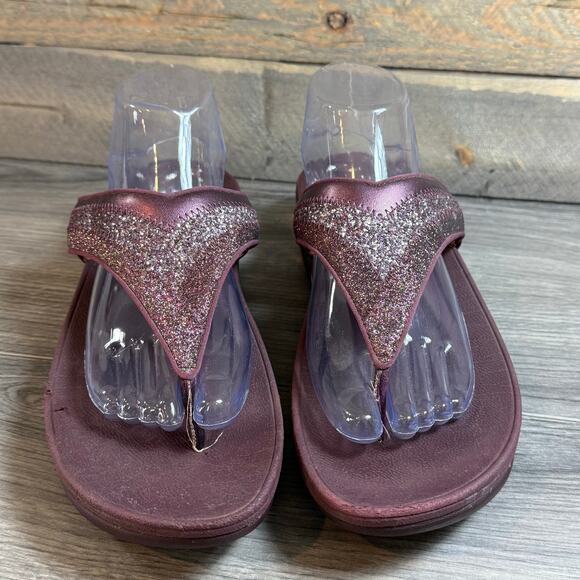 FitFlop Lulu Glitter Toe Post Thong Sandal Size 10 Wobbleboard Wedge Slip On - Picture 3 of 16